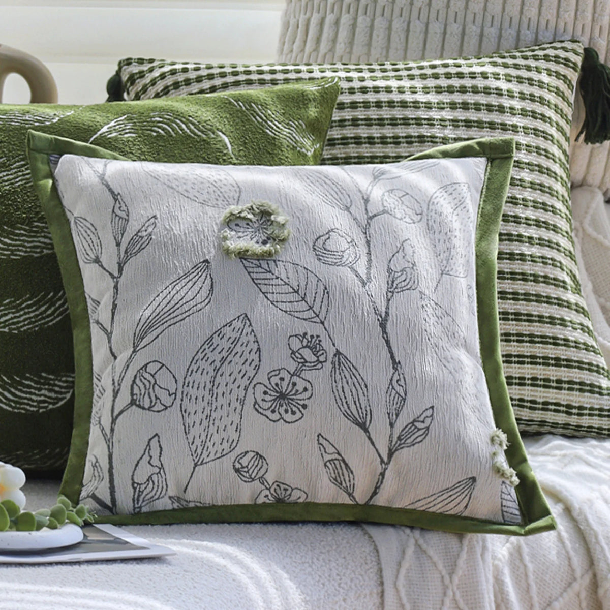 Square Cushion Cover Microvelour Wave Embossed 18x18in Machine Washable