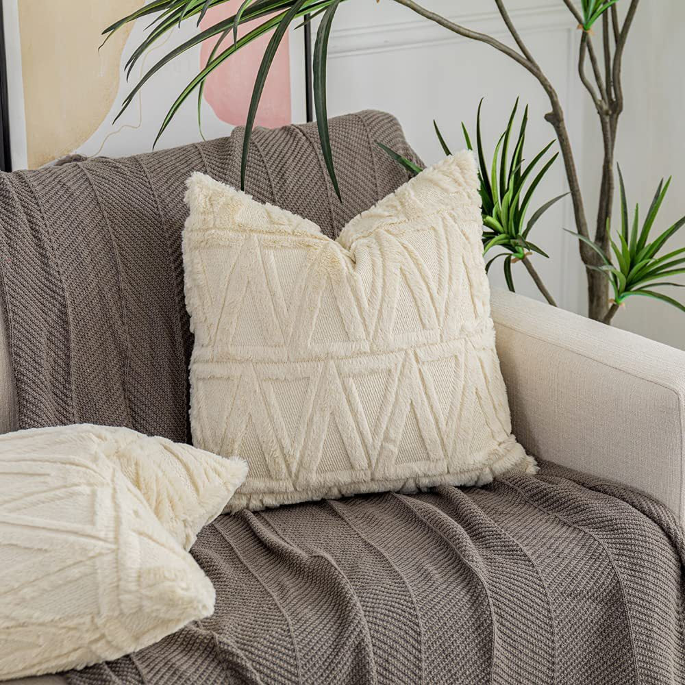 Square Cushion Cover Raised Chenille Cotton Blend Invisible Zipper