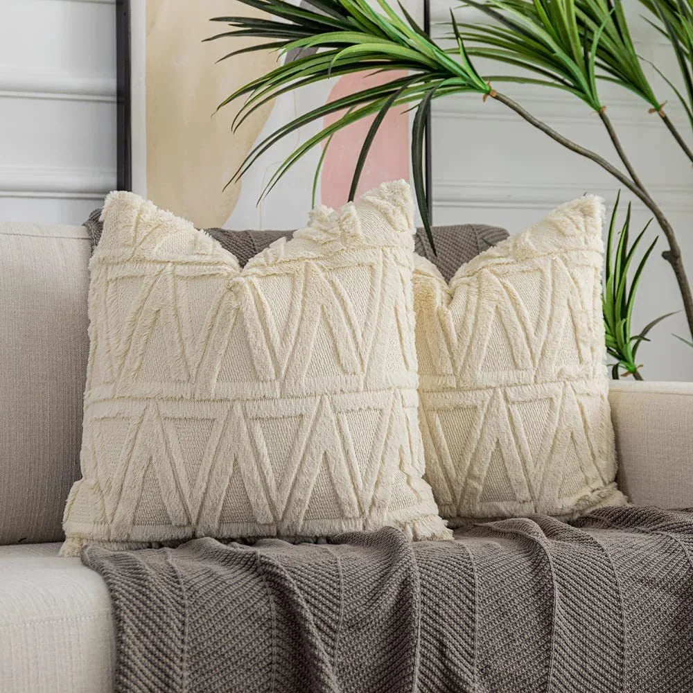 Square Cushion Cover Raised Chenille Cotton Blend Invisible Zipper