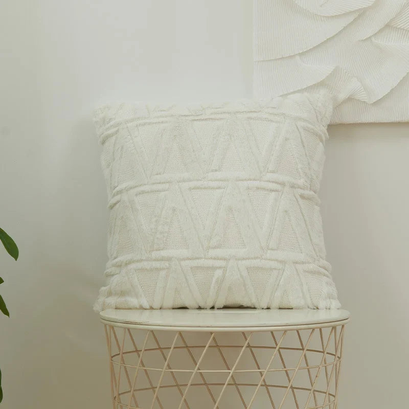 Square Cushion Cover Raised Chenille Cotton Blend Invisible Zipper