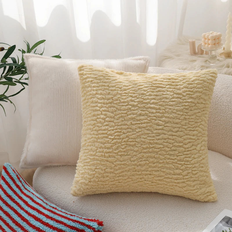 Square Cushion Cover Teddy Boucle Micro Plush 18x18in
