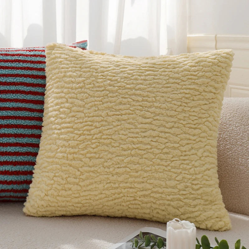 Square Cushion Cover Teddy Boucle Micro Plush 18x18in