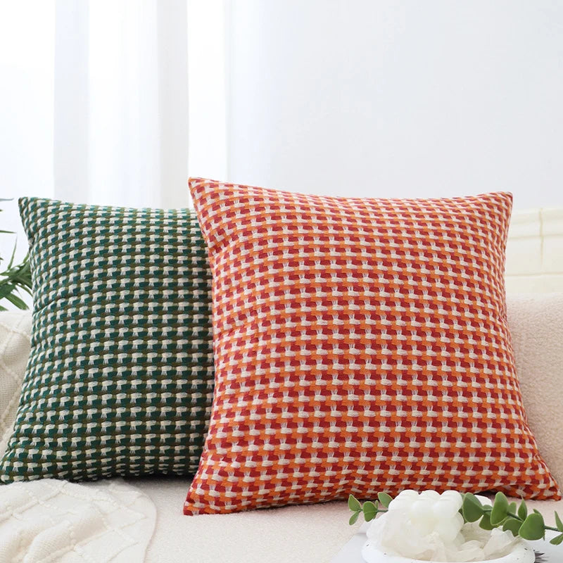 Square Cushion Cover Textured Mini Houndstooth Jacquard Concealed Zipper