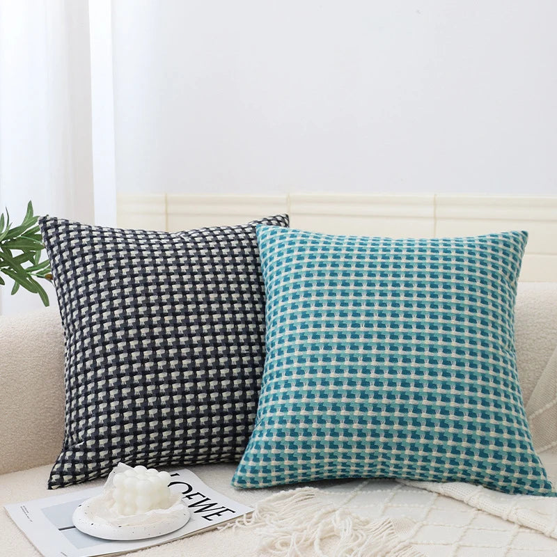Square Cushion Cover Textured Mini Houndstooth Jacquard Concealed Zipper
