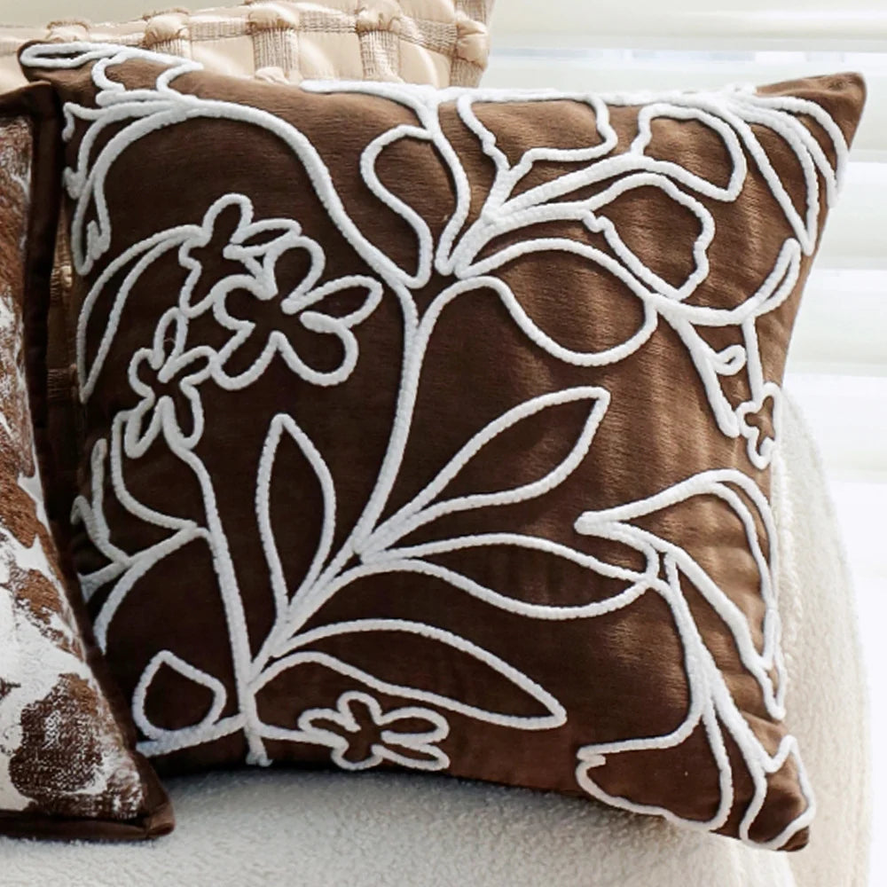 Square Cushion Cover Velvet-Like Raised Chenille Concealed Zipper