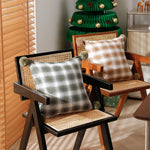 Square Cushion Cover Woven Check Cotton Corner Pom-Poms
