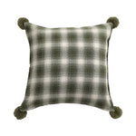 Square Cushion Cover Woven Check Cotton Corner Pom-Poms
