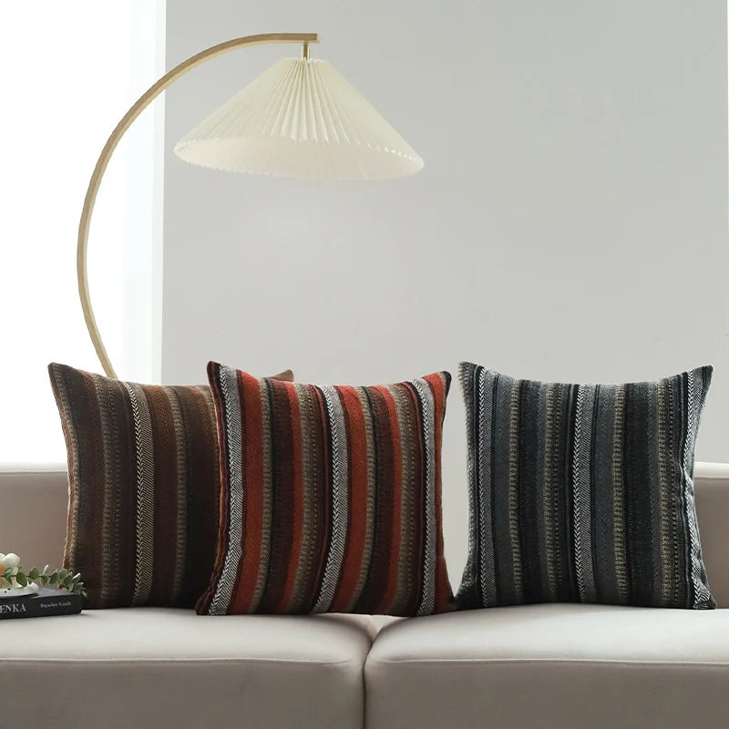Square Cushion Cover Woven Stripe Chenille Concealed Zipper