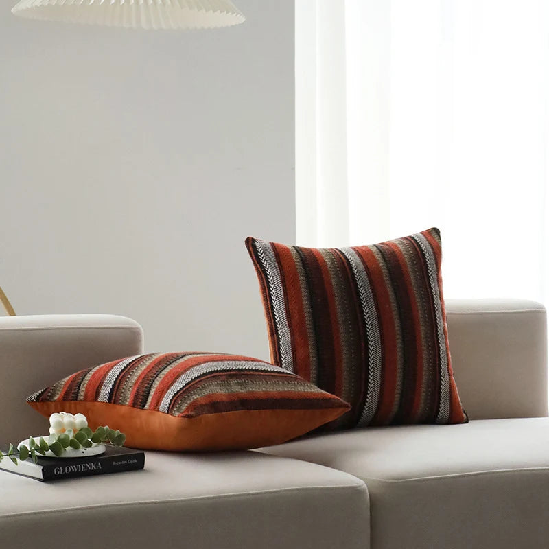 Square Cushion Cover Woven Stripe Chenille Concealed Zipper