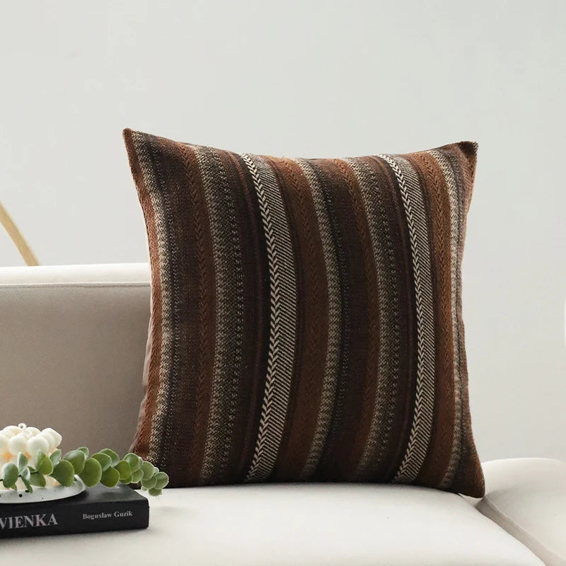 Square Cushion Cover Woven Stripe Chenille Concealed Zipper