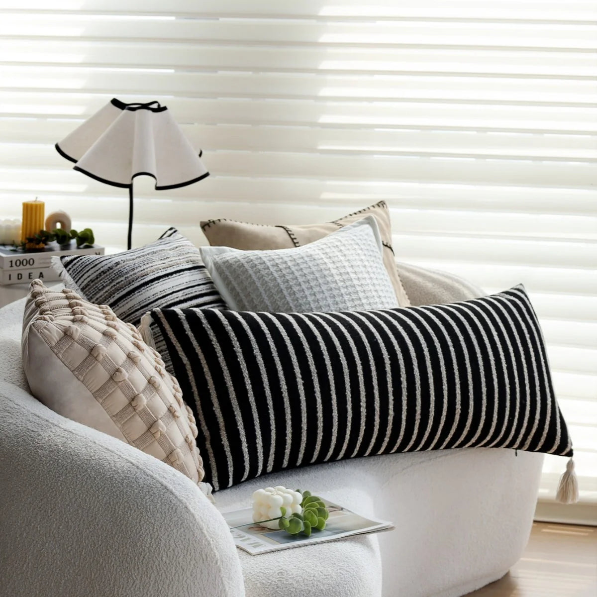 Square Cushion Cover Woven Stripe Cotton Blend