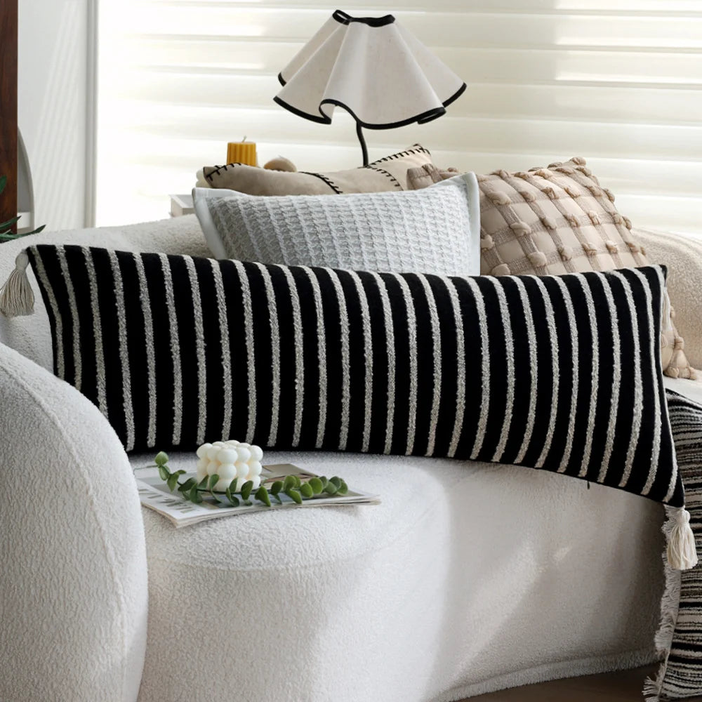 Square Cushion Cover Woven Stripe Cotton Blend