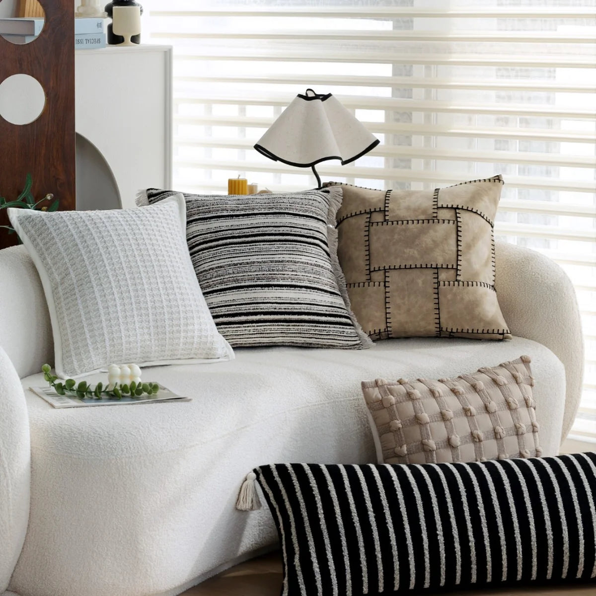 Square Cushion Cover Woven Stripe Cotton Blend