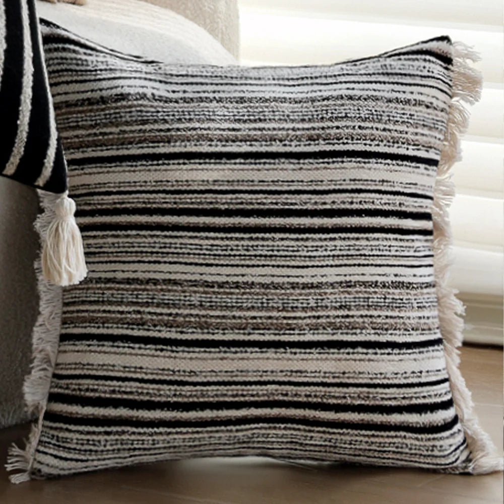 Square Cushion Cover Woven Stripe Cotton Blend