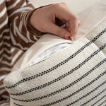 Square Cushion Cover Woven Striped Cotton Blend Concealed Zipper