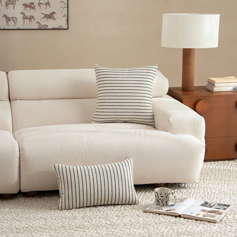 Square Cushion Cover Woven Striped Cotton Blend Concealed Zipper