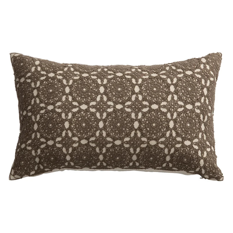 Square Decorative Cushion Linen Base & Crochet Overlay Removable Cover