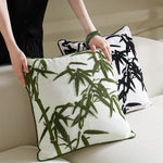 Square Decorative Pillow Cover Hand-Tufted Bamboo Motif Linen-Look Cotton-Blend