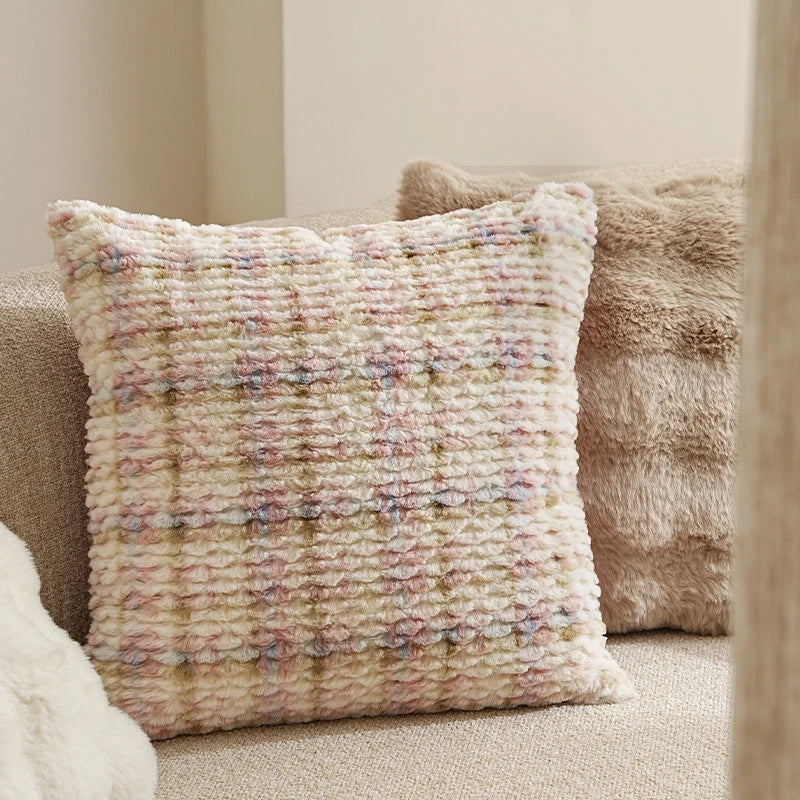 Square Decorative Pillow Plush Faux Fur Concealed Zipper