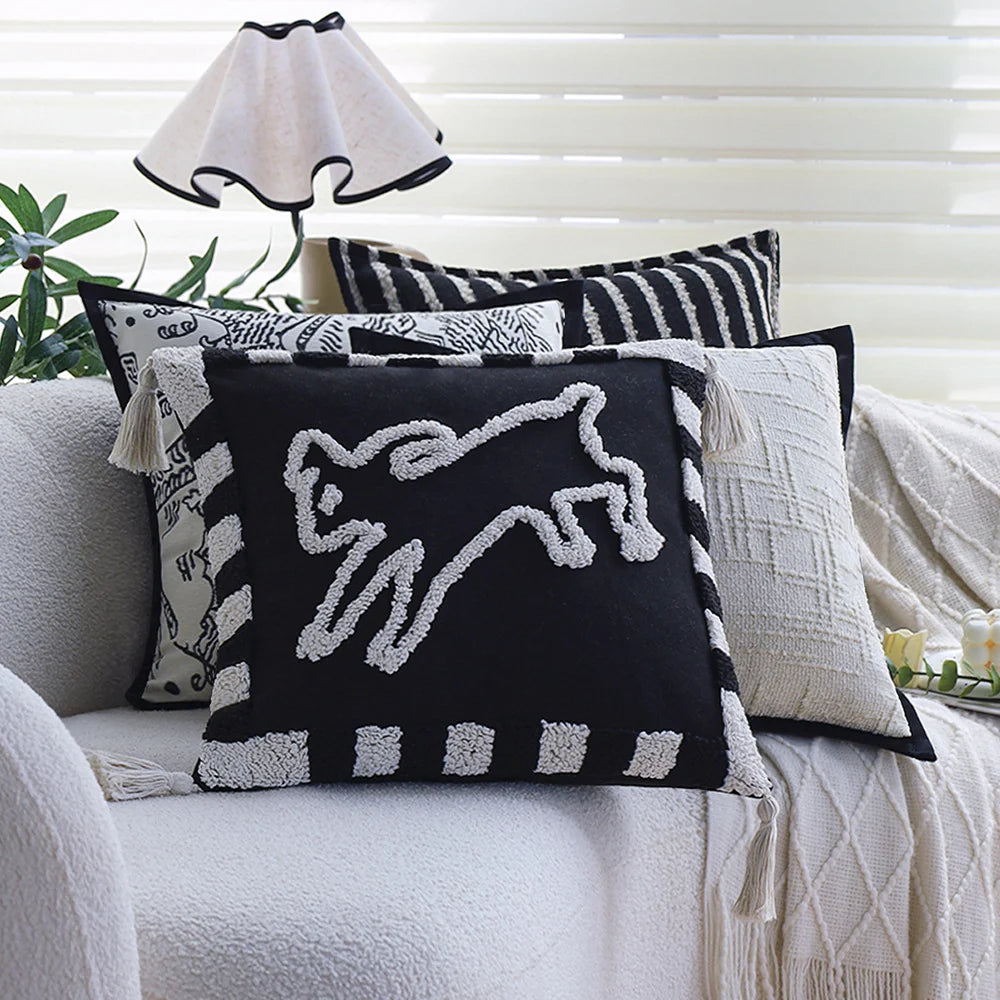 Square Pillow Cover 18x18in Cotton-Linen Geometric Relief