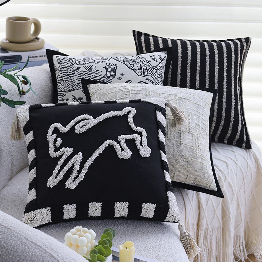 Square Pillow Cover 18x18in Cotton-Linen Geometric Relief