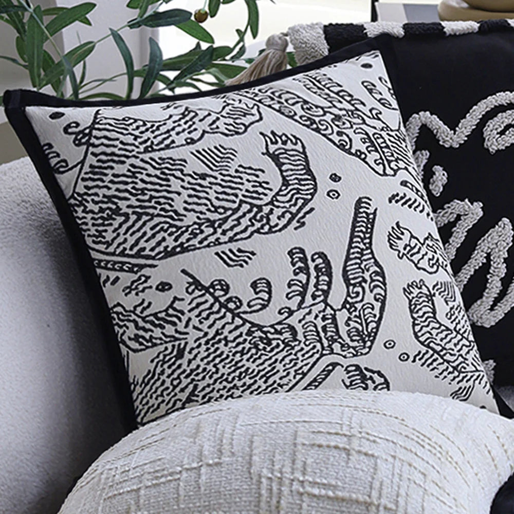 Square Pillow Cover 18x18in Cotton-Linen Geometric Relief