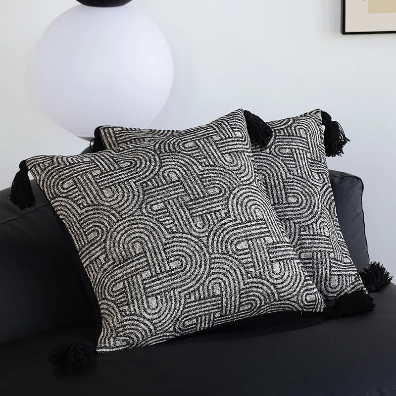 Square Pillow Cover Bouclé Geometric Relief Concealed Zipper