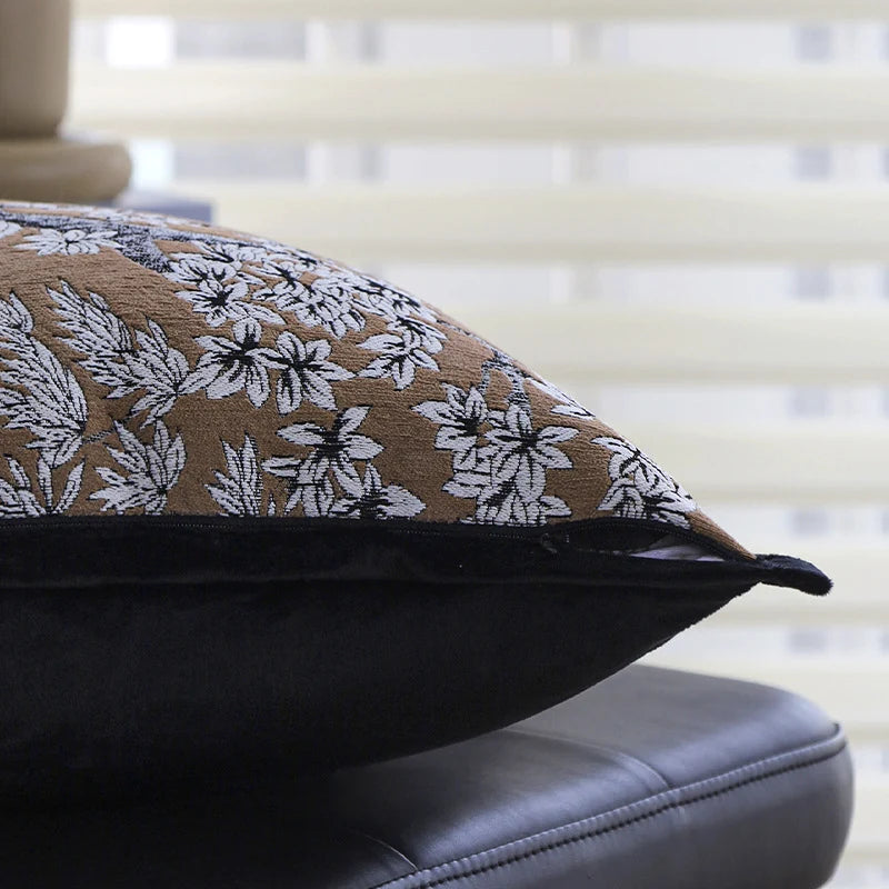 Square Pillow Cover Cotton-Linen Floral Jacquard