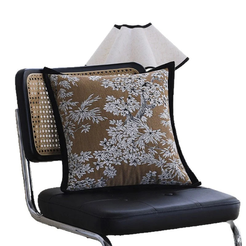 Square Pillow Cover Cotton-Linen Floral Jacquard