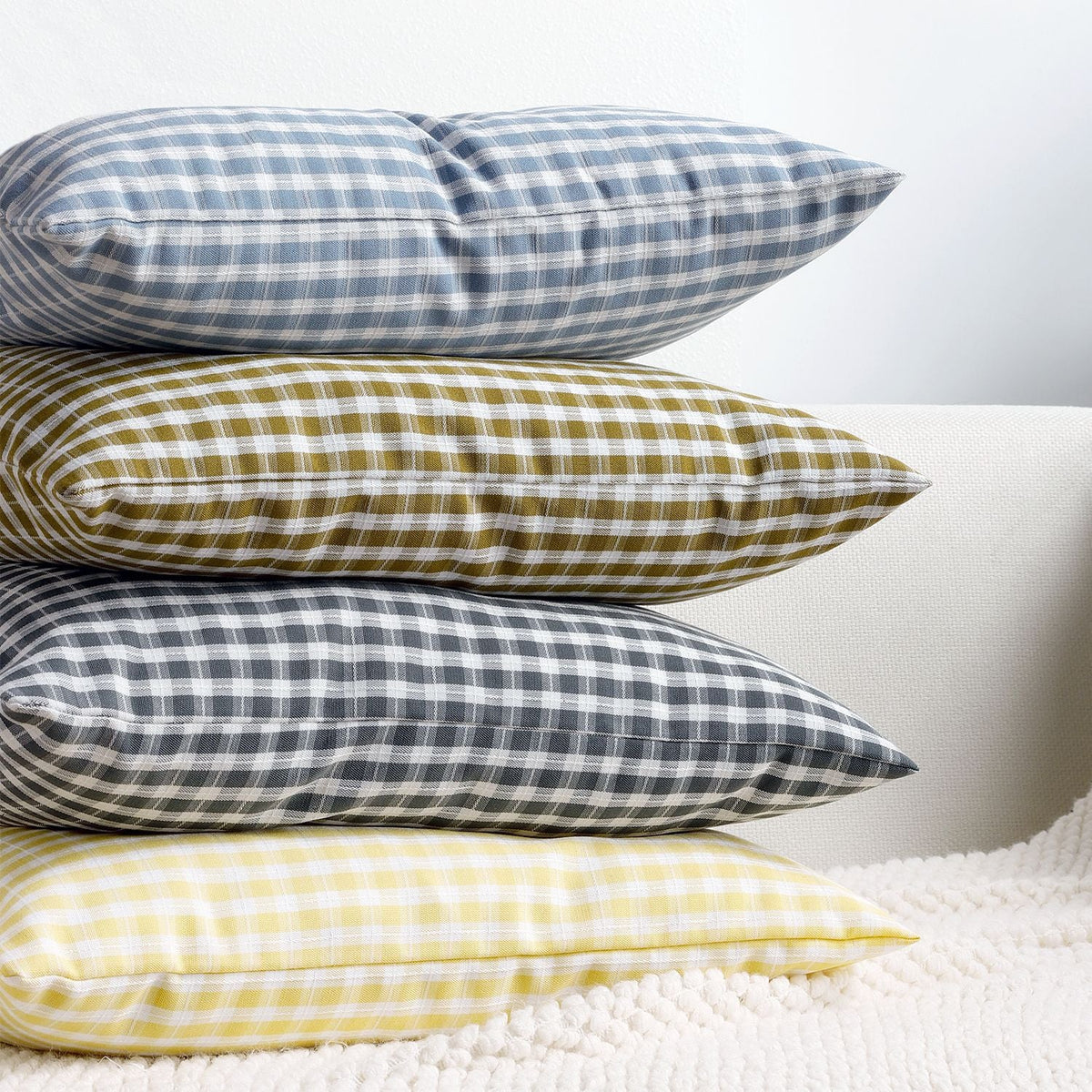 Square Pillow Cover Cotton-Linen Gingham Hidden Zipper