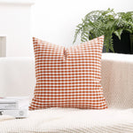Square Pillow Cover Cotton-Linen Gingham Hidden Zipper