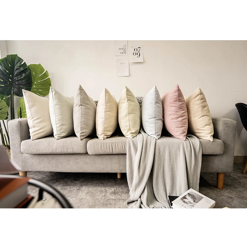 Square Pillow Cover Cotton-Linen Micro Dot Texture Concealed Zipper