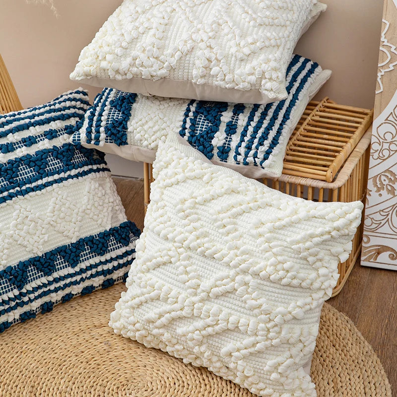 Square Pillow Cover Crocheted Appliques & Raised Tufting
