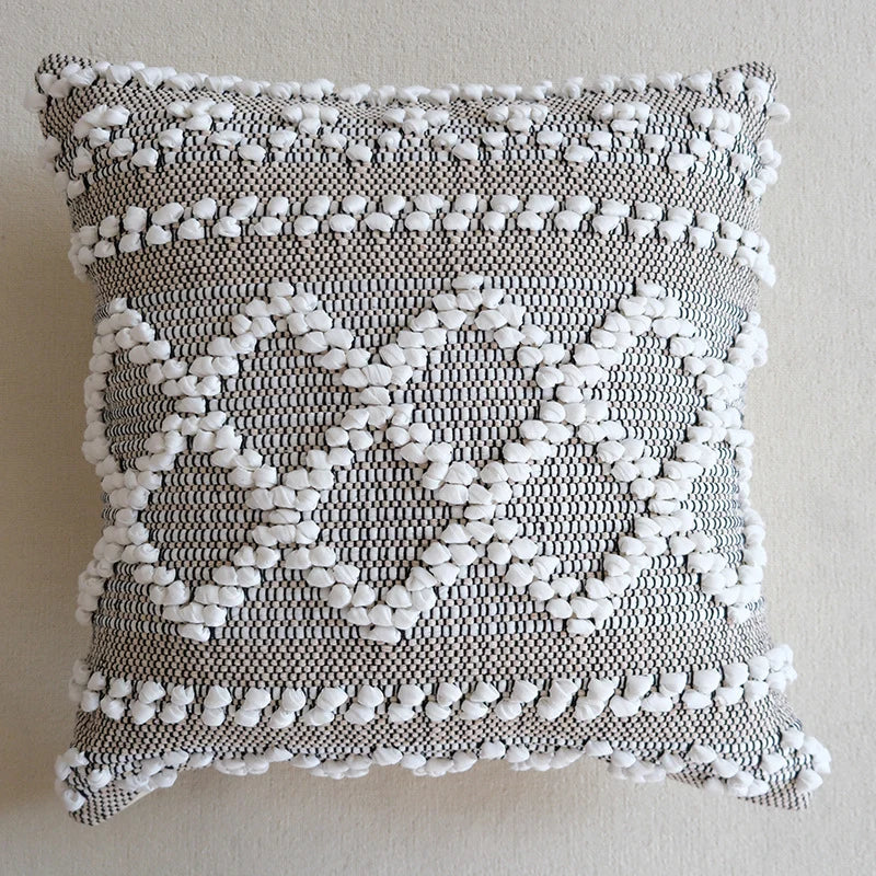 Square Pillow Cover Crocheted Appliques & Raised Tufting