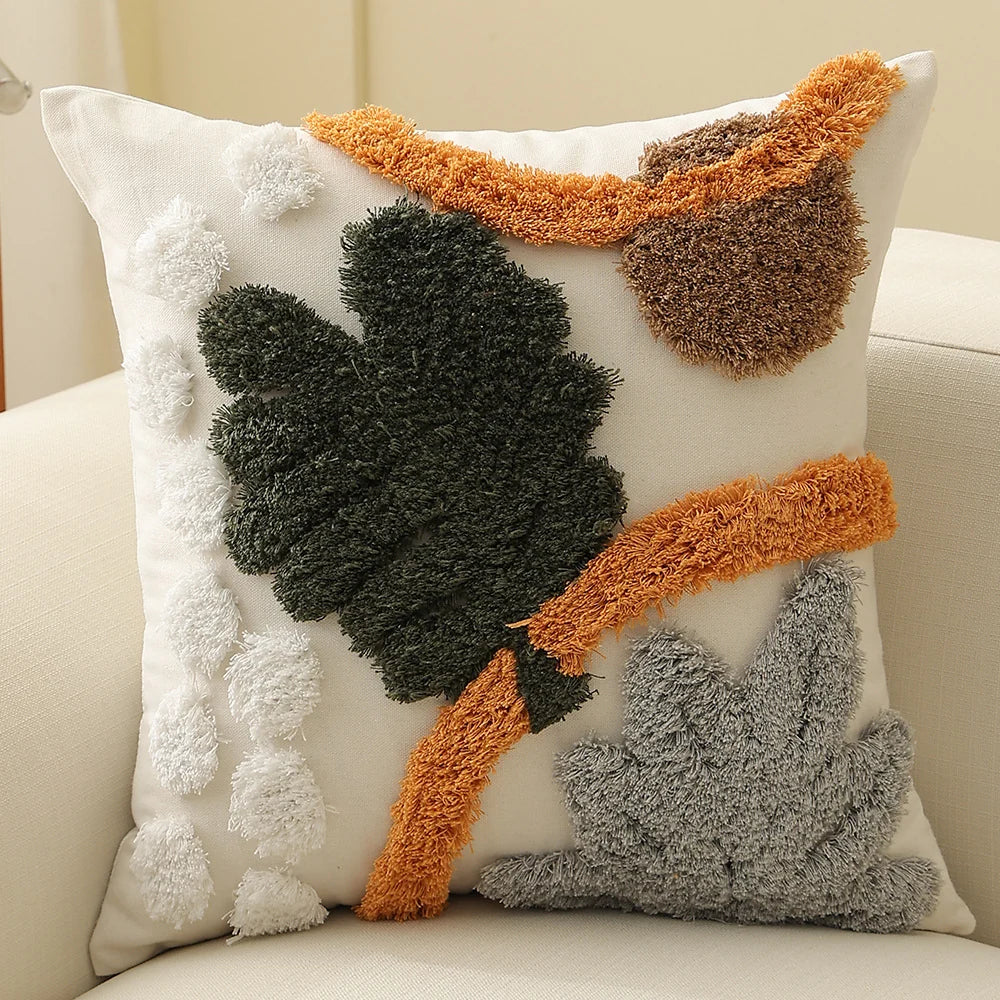 Square Pillow Cover Hand-Tufted Cotton Blend & Hidden Zipper