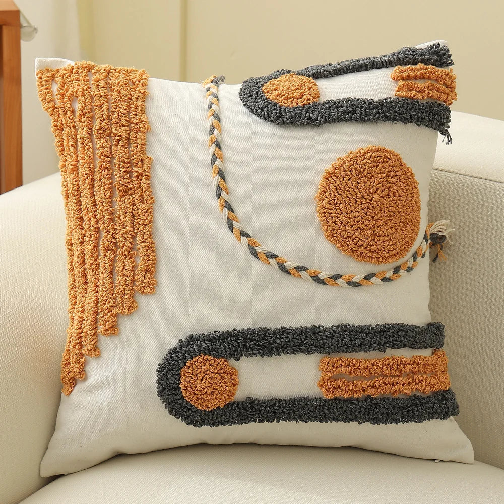 Square Pillow Cover Hand-Tufted Cotton Blend & Hidden Zipper