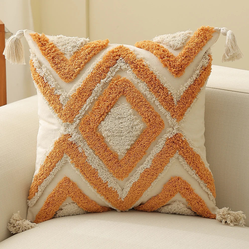 Square Pillow Cover Hand-Tufted Cotton Blend & Hidden Zipper