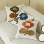 Square Pillow Cover Hand-Tufted Floral Chenille Linen-Look 18x18 In