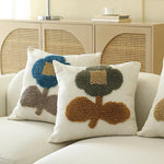 Square Pillow Cover Hand-Tufted Floral Chenille Linen-Look 18x18 In