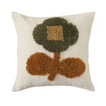 Square Pillow Cover Hand-Tufted Floral Chenille Linen-Look 18x18 In