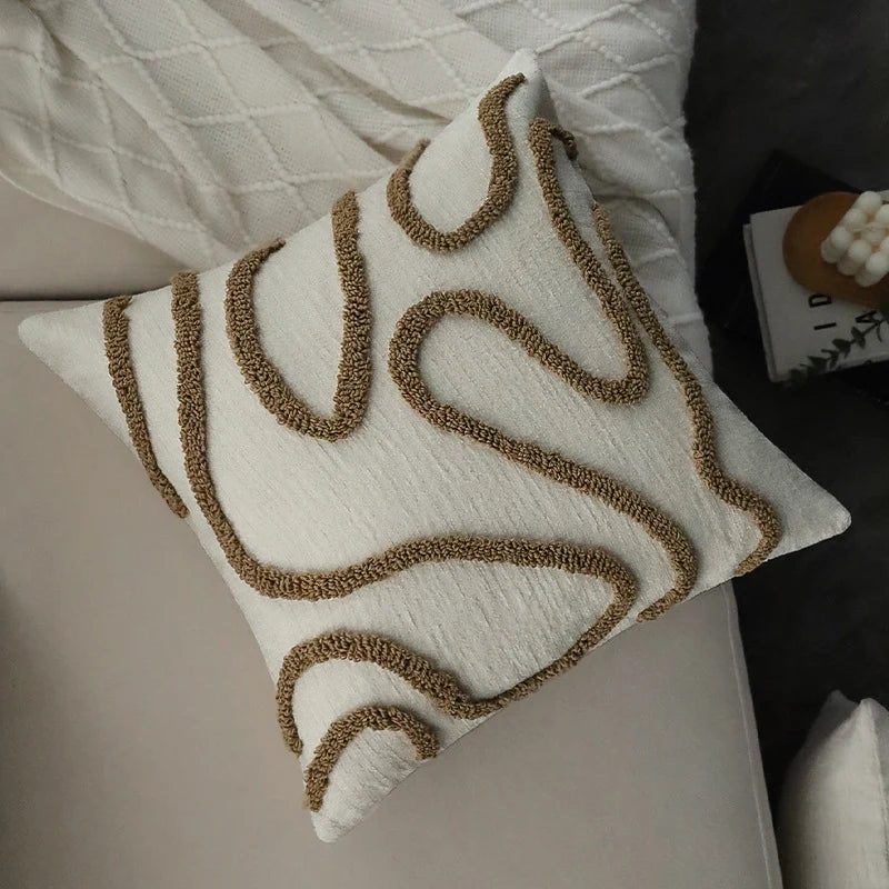 Square Pillow Cover Hand-Tufted Loop Linen-Look Concealed Zipper 18x18