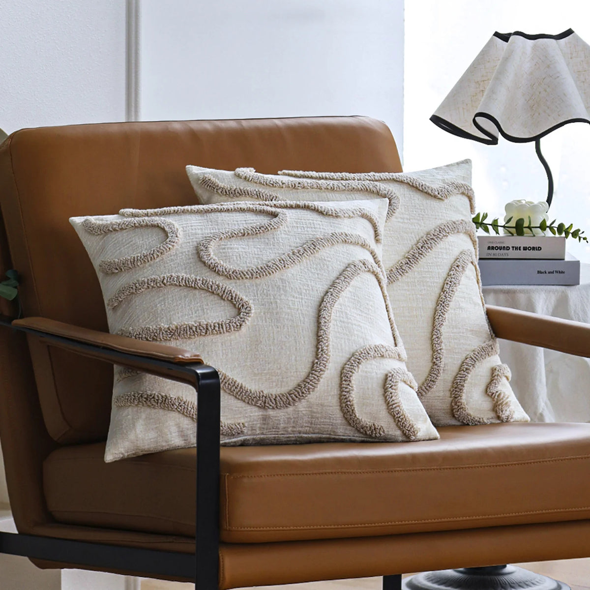 Square Pillow Cover Hand-Tufted Loop Linen-Look Concealed Zipper 18x18