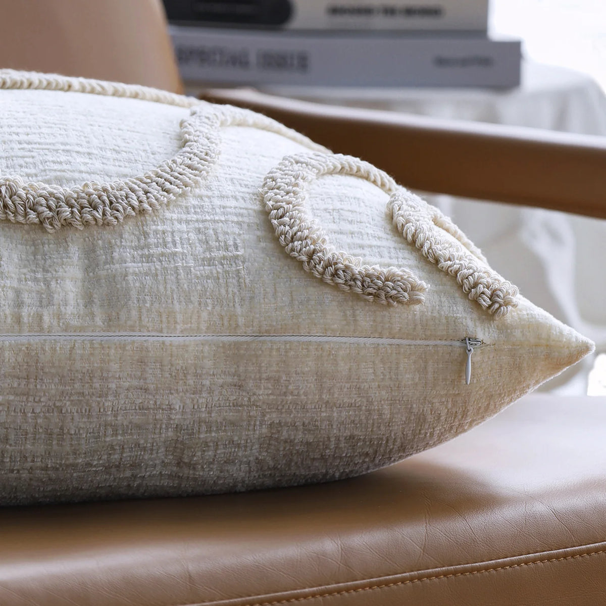 Square Pillow Cover Hand-Tufted Loop Linen-Look Concealed Zipper 18x18