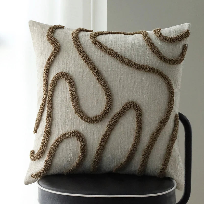 Square Pillow Cover Hand-Tufted Loop Linen-Look Concealed Zipper 18x18