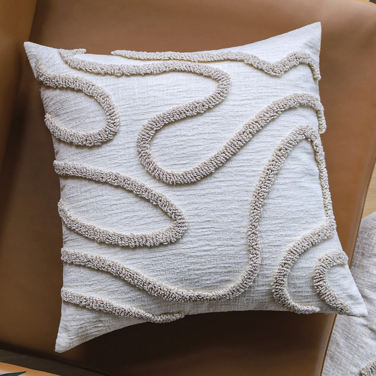 Square Pillow Cover Hand-Tufted Loop Linen-Look Concealed Zipper 18x18