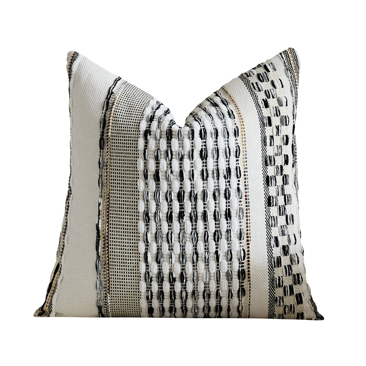Square Pillow Cover Handwoven Cotton Tufted Stripes