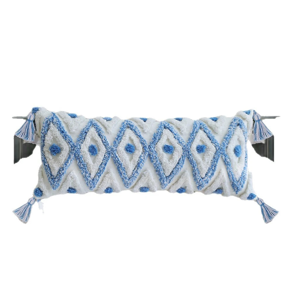 Square Pillow Cover Linen-Look Cotton Relief Tufting & Tassels