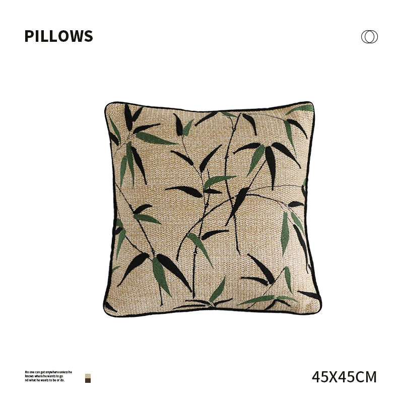 Square Pillow Cover Linen-Look Embroidered Bamboo Piped Edge 18x18