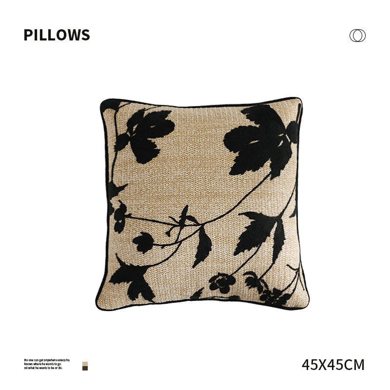 Square Pillow Cover Linen-Look Embroidered Bamboo Piped Edge 18x18