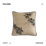 Square Pillow Cover Linen-Look Embroidered Bamboo Piped Edge 18x18